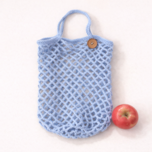 blauw boodschappennetje van 100% biologisch katoen