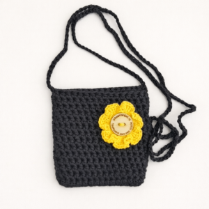 zwart kindertasje met gele bloem biologisch katoen