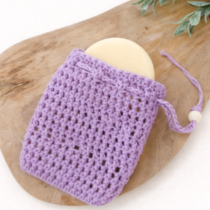 gehaakt zeepzakje recycled katoen lila