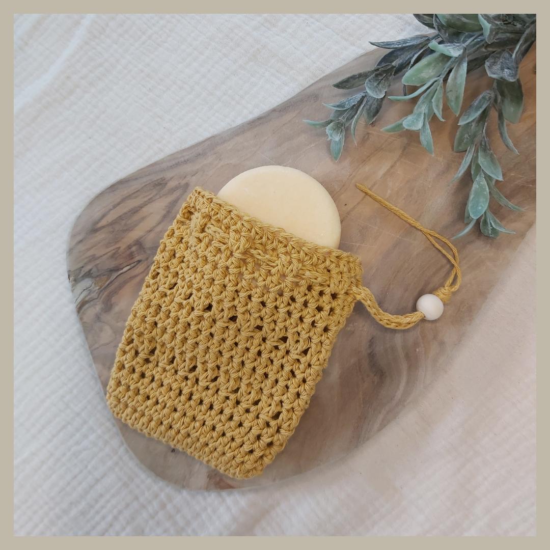 zeepzakje van recycled katoen in okergeel