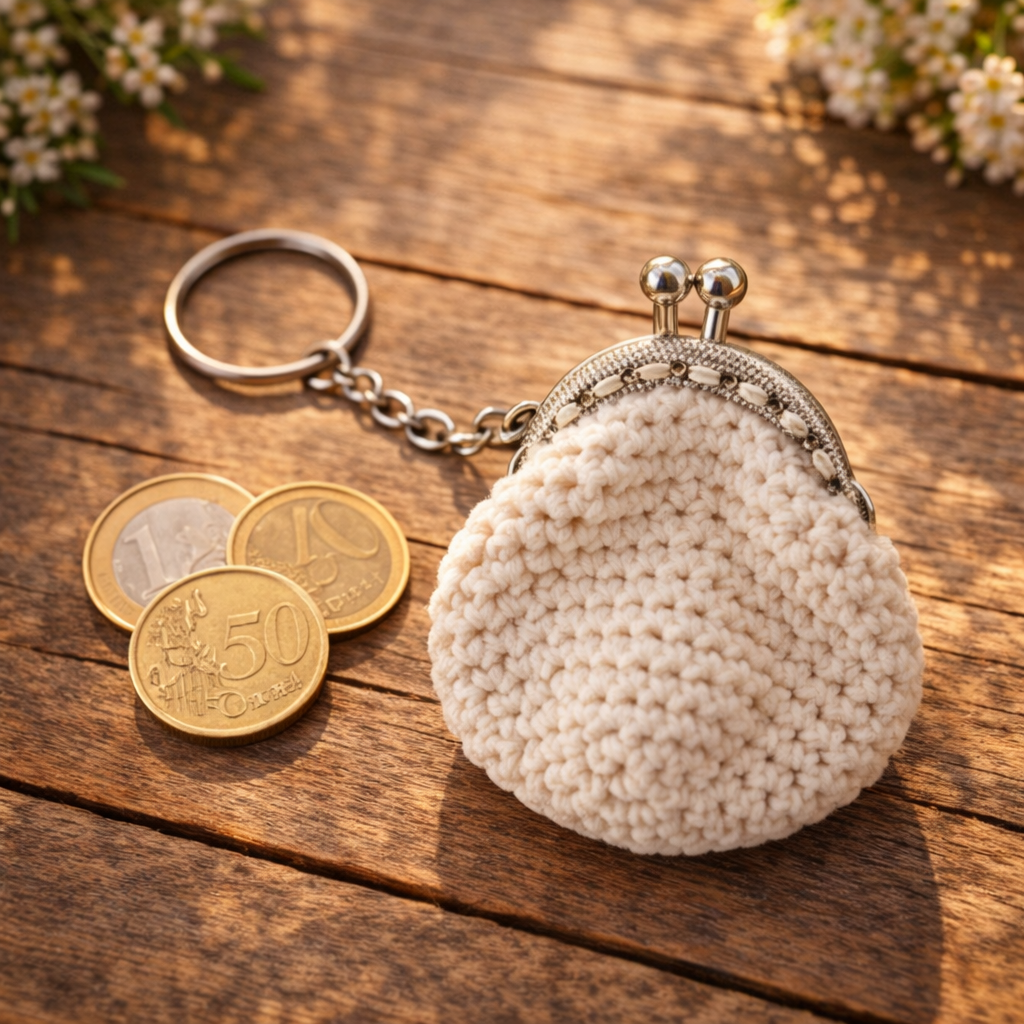 crème sleutelhanger katoen