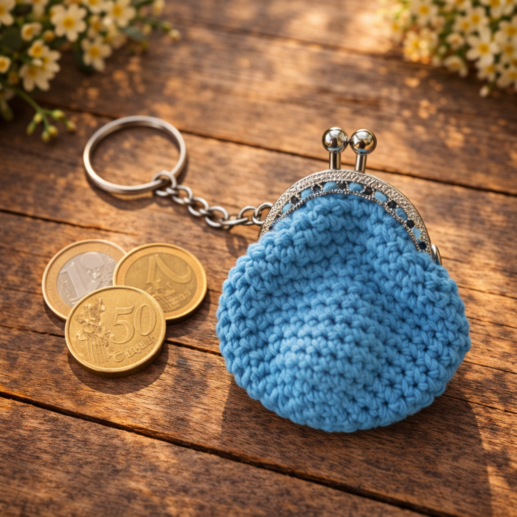 jeansblauwe sleutelhanger katoen