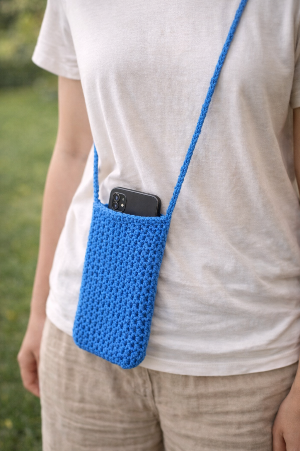 blauw telefoontasje katoen