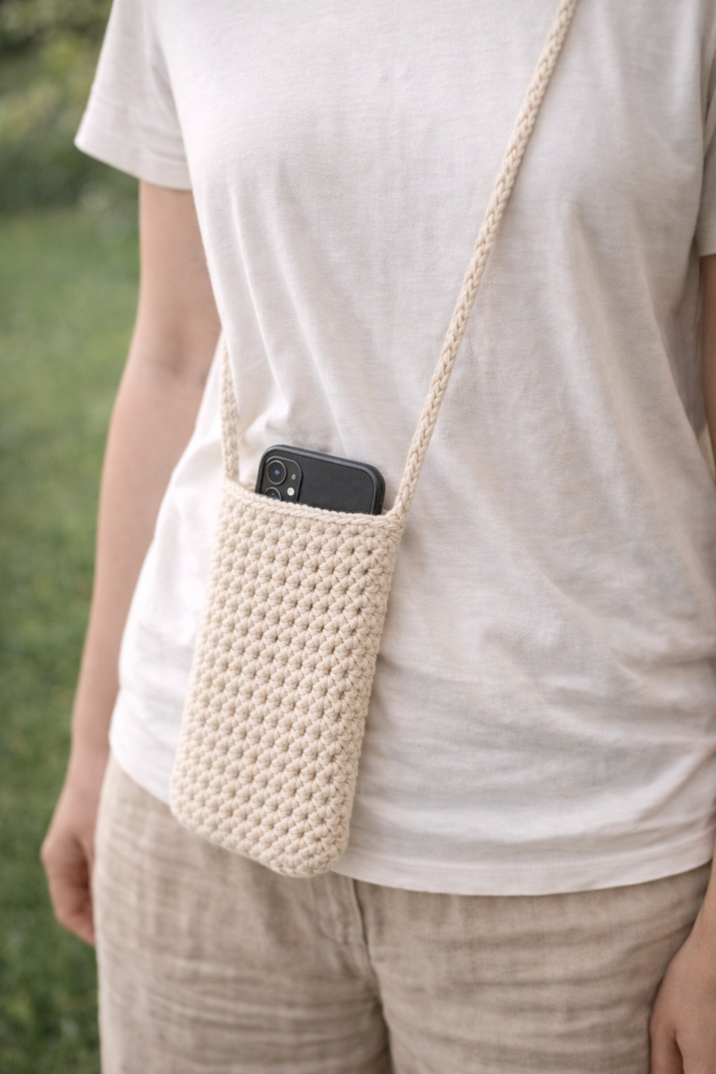 crème telefoontasje katoen