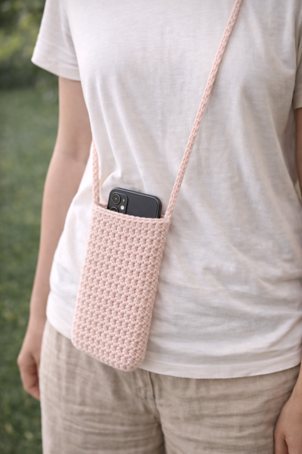 licht perzik telefoontasje katoen