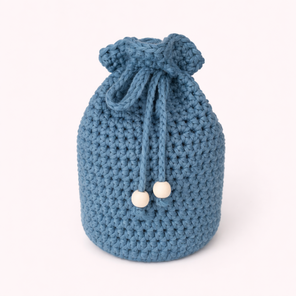 staalblauw buideltasje katoen